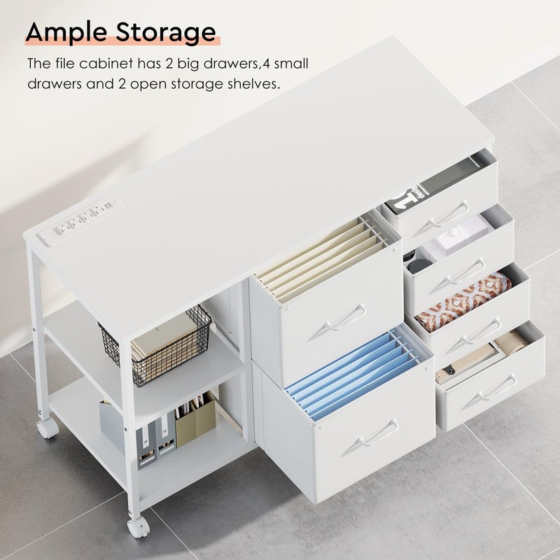Maihail 6 Drawer File Cabinet with Charging Station Rolling Printer