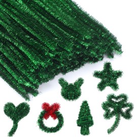 200 Pcs Large Glitter Pipe Cleaners 15mm x 12 Inch Sparkly Metallic Pipe Cleaners Bulk for St. Patricks Valentine's Independence Day Handmade Christmas DIY Crafts(Green)