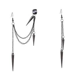 YUNXI Unique Retro Long And Short Rivet Earrings Ear Clips Fashion Goth Punk Tassel Chain Ear Cuff Earrings (Black)