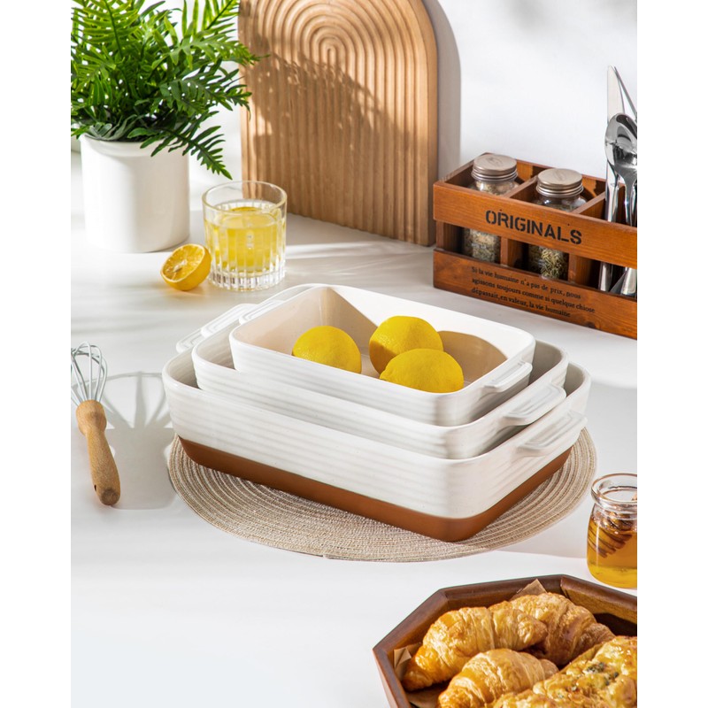 MALACASA Casserole Dishes for Oven, Ceramic Baking Dishes Set of