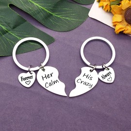 Vadaka Valentine's Day Couple Gifts Keychain for Boyfriend Girlfriend His and Her Gifts Jewelry Her Calm,His Crazy Matching Couple Keyring Anniversary Birthday Gifts for Husband Wife Couple Jewelry