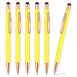 PATIKIL Ballpoint Pen with Stylus Tip, 6Pcs 2 in 1 Metal Black Ink 1.0mm Medium Point Stylus Pen for Touch Screens Office Desk, Yellow