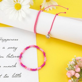 Cutiland Boho Bracelet Strand for Women - Rose Red - 3 Count - 18 cm - Slide Clasp - Adult - Boho Style - Beach Jewelry