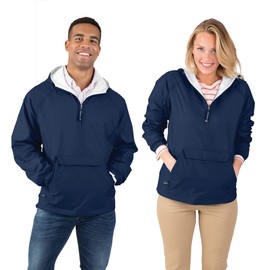 Charles River Apparel Classic Windbreaker Pullover Hooded Jacket, Navy, S
