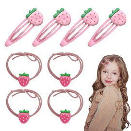 OUDQFCJ 8 Stück Haarschmuck Erdbeer Haarnadel für Kinder Erdbeer Stirnband Pferdeschwanz Haargummi Set niedliche Haarspangen Obst Harz Niedliche Haarspangen Headwear Styling Tools (rosa)