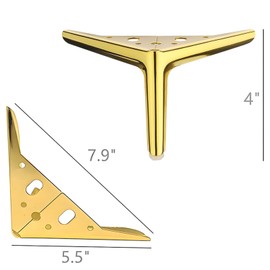 SWTOOL 4 Inch Gold Metal Furniture Legs Heavy Duty Triangle Furniture Feet DIY Modern Replacement Legs for Cabinet Sofa Couch Chair-Set of 4