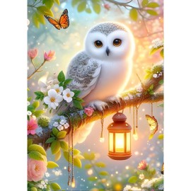 QINRUBB DIY Snow Owl Diamond Painting Adults, 5D Flowers Diamond Painting Pictures Beginners, Lanterns Round Full Drill Diamond Painting Embroidery Cross Stitch Gifts Home Wall Decor 30 x 40 cm