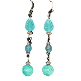 Bronze Earrings with Green Czech Glass Leaves and Crystal Beads Jewelry Earrings for Women #3298FE3213