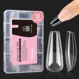 Beetles Gel Nail Tips Long Coffin – 288 Pieces Half Matte Full Cover Pre-Etched False Nail Tips, Pre-Shaped in 12 Sizes for Easy Acrylic Fake and Press On Nail Extensions