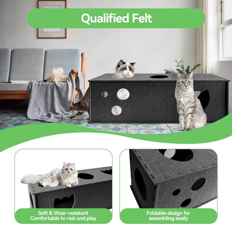 Cat Tunnel for Indoor Cats, DIY Transformable Cat Hideaway Cave,