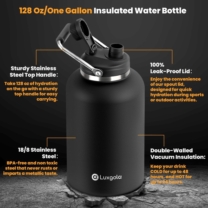 Luxgola 128 oz Insulated Water Bottle with Spout Lid and