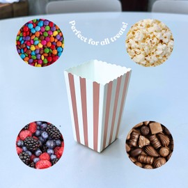MelloPomelo 100 Pack Rose Gold Disposable Paper Popcorn Boxes - Movie Theater Style Reusable Popcorn Boxes for Parties, Carnivals, and Circus Events (Rose Gold)