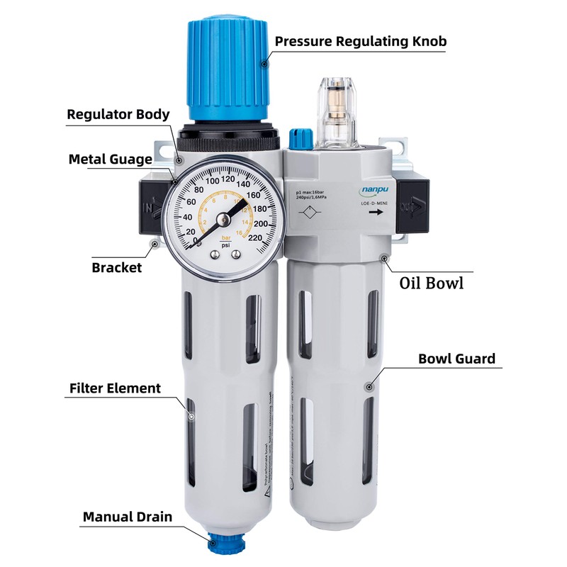 NANPU 1/4 inch BSP High Pressure Compressed Air Filter Regulator
