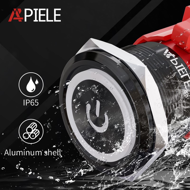 APIELE 22mm Latching Push Button Switch 12V 10A Power Symbol