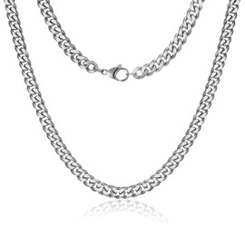 HSWYFCJY Men Chains Necklace 9MM Cuban Chain Mens Silver Curb Chain Necklaces Sturdy Cuban Link Chain Necklace Stainless Steel,18 Inches