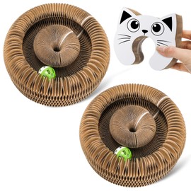 Dansydaisy 2 Pcs Cat Toy Cat Head Magic Organ Cat Scratch Board, Reversible Retractable Accordion Ball Track Cats Toys for Grinding Claw, Play, Sport, Unleash Cat Nature