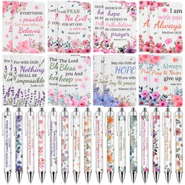 32 Pcs Flower Bible Verse Ballpoint Pens Notebooks Set Christian Gifts Bulk for Women Men Religious Gift Notepad Ink Pen Inspirational Church Party Favors for Colleague Coworker Office School Supplies