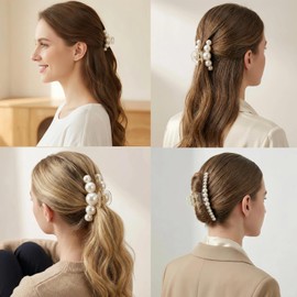 Pinzas de pelo perladas, 4 tamaños diferentes, sujeción fuerte, antideslizantes, regalo de cumpleaños, accesorios para el cabello para mujeres y niñas (paquete de 4)