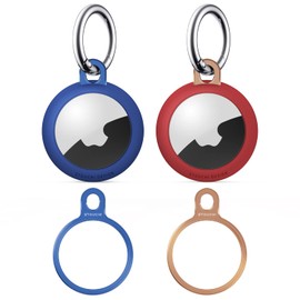 Stouchi Pack of 2 Airtag Keyring with TPU Case, Stainless Steel Air Tag Protective Case, Secure Holder, Scratch-Resistant, Minimalist Design, Compatible with 2021 AirTags for Keys, Bag, Luggage, Blue