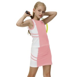 AOBUTE Girl's Athletic Skort Tennis Outfit Color Block Golf Sports Dress Set 2 Piece Casual Sportswear Pink 8-9-Years