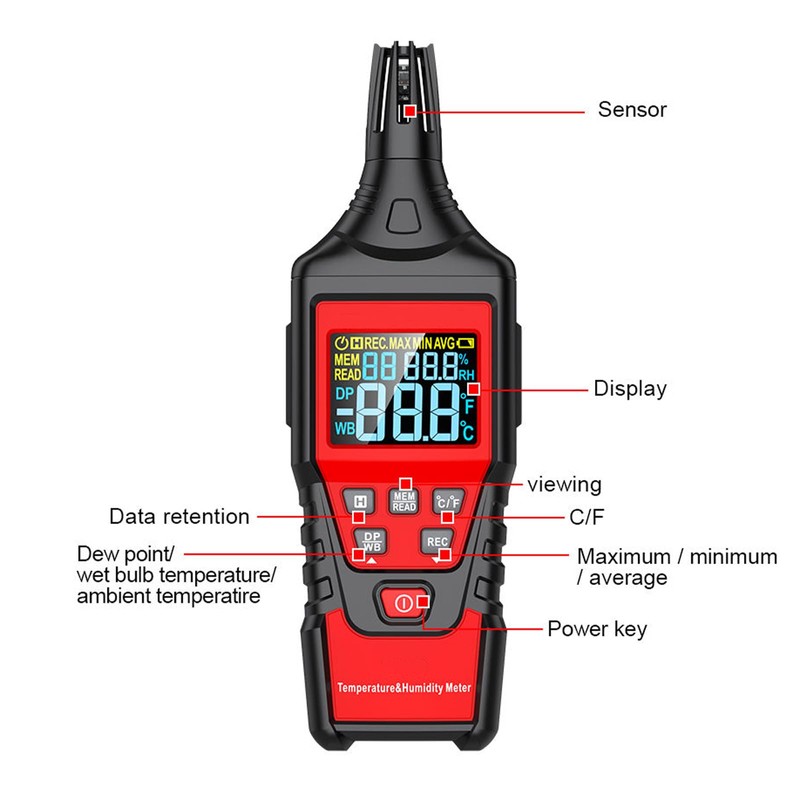 Meichoon Digital Temperature Humidity Meter Professional Thermometer Hygrometer with Dew
