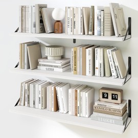 Fun Memories Floating Shelves for Wall, 36 Inches Long Set of 3 Wall Shelves for Bedroom​,​ Floating Bookshelves with Metal Brackets for Living Room, Kitchen, Bedroom and Laundry Room (White)