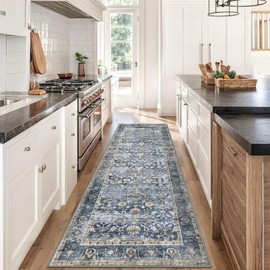 KUTA - Camino de cocina clásico anchos para pasillos, 3 x 8 pies, lavable, antideslizante, con respaldo de goma, para pasillos, pasillos, pasillos, alfombras de algodón, para interiores, puerta