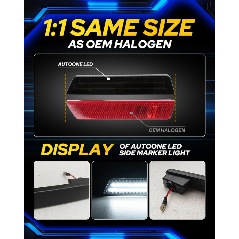 AUTOONE Upgraded White Rear LED Side Marker Lights Compatible With