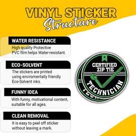 3 Pcs Certified Zip Tie Technician Sticker – Funny Blue Collar Job Quote Vinyl Decal Waterproof for Tool Box, Hard Hat, Laptop – Gift for Mechanics, Electricians, DIYers – 3 Inch