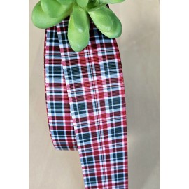 Plaid 5/8, 7/8 & 1.5" (1YD) Christmas Plaid Grosgrain Ribbon Green & Red Plaid Print - 7/8 inch