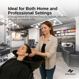 NOVAMART Hair Dressing Sink – Adjustable Shampoo Basin with Stand | Height Adjustable | Large Black Bowl with Stainless Steel Support | Portable Salon Hair Wash Station for Home & Professional Use