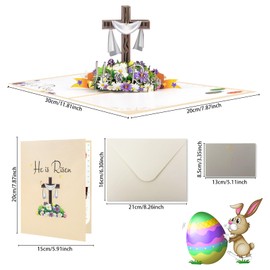 HEYINSHEN 3D Easter Pop Up Greeting Card Easter Pop Up Greeting Card 3d Easter Cards with Envelopes Easter Cards Religious He Is Risen Cards Religious Celebration Spring Christian Decor With Note Card