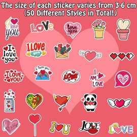 Partywind Valentine's Day Stickers, Valentines Heart Stickers for Kids Teens Adults, Self Adhesive Waterproof Stickers for Water Bottles/Laptop/Computer, Valentines Accessories (50 PCS)