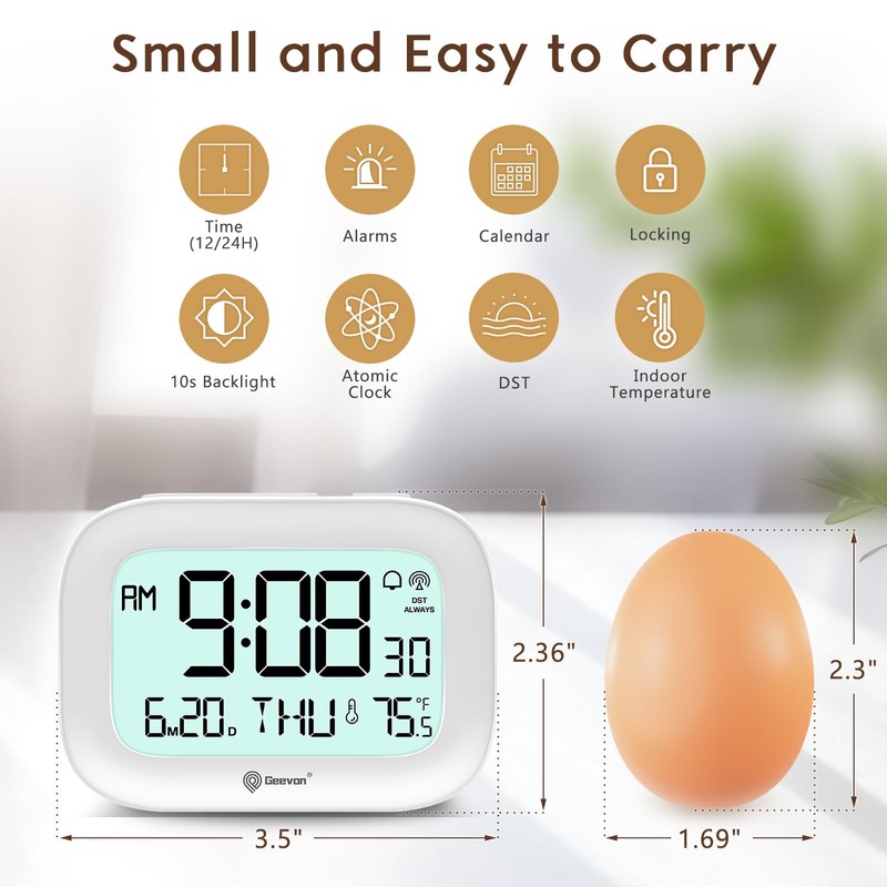 Geevon Alarm Clock for Bedroom, Small Digital Atomic Clock for