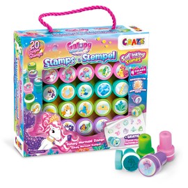 CRAZE Galupy Mermaid Children's Stamp Set - Stamp Children with Mermaid Motifs, Stamp Case with 20 Stamps Including Paper Pad, Washable