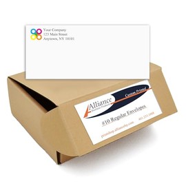 1000 Printed Regular Envelopes #10, White, Gummed Enclosure or Optional Self Seal Security Tint, Text and Logo Customization, Size 4-1/8 x 9-1/2 Inches, 24 LB