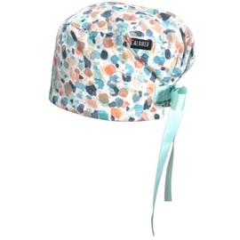 CALOMED Scrub Cap for Women, Euro Style Scrub Caps, Working Hat, Head Cover with Ribbons and Buttons, Long or Short Hair (Terrazzo on White)