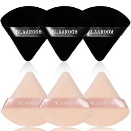 BLAAROOM 6 Pieces Powder Puff Face Makeup Velour Soft Triangle Powder Puffs - for Loose Powder Mineral Powder Body Powder Wet Dry Cosmetic Foundation Sponge Makeup Tool - Black & Nude