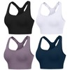 HANERDUN Sports Bra Strong Hold Women's Adjustable Straps Yoga Bra with Padded Seamless Without Underwire Wide Straps Racerback for Fitness Running Jogging, 4pcs-(Black+White+Purple+Navy)