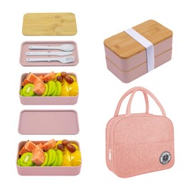 Collect Beauty Bento Box Adult Lunch Box with Dividers, Pink, Plastic