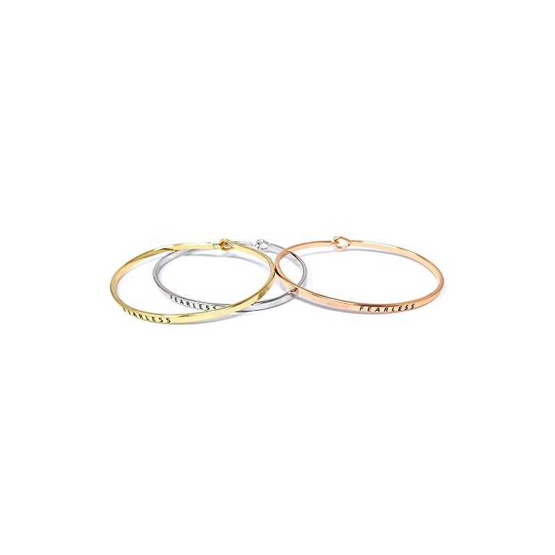 by you Inspirational Fearless Message Engraved Thin Cuff Bangle Hook