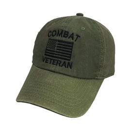 VetFriends.com Combat Veteran Hat with US Flag on OD Vintage Embroidered Cap Multi