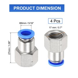 QUARKZMAN 4 Pieces 1/4" NPT Female Straight Thread Push-to-Connect Fittings, 5/16" Pipe OD x 1/4" NPT Air Butt Fittings Pneumatic Fittings (Silver Tone, PCF 08-02)