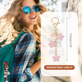 sourcing map Initial Letter Keychain, Cute Flower Keychain Alphabet V Letter Charm for Women Girls Key Purse Handbag Backpack (Light Pink, Pack of 1)