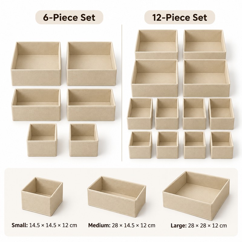 Foldable Underwear Organizer for Drawer Storage – 6/12-Piece Polyester Set