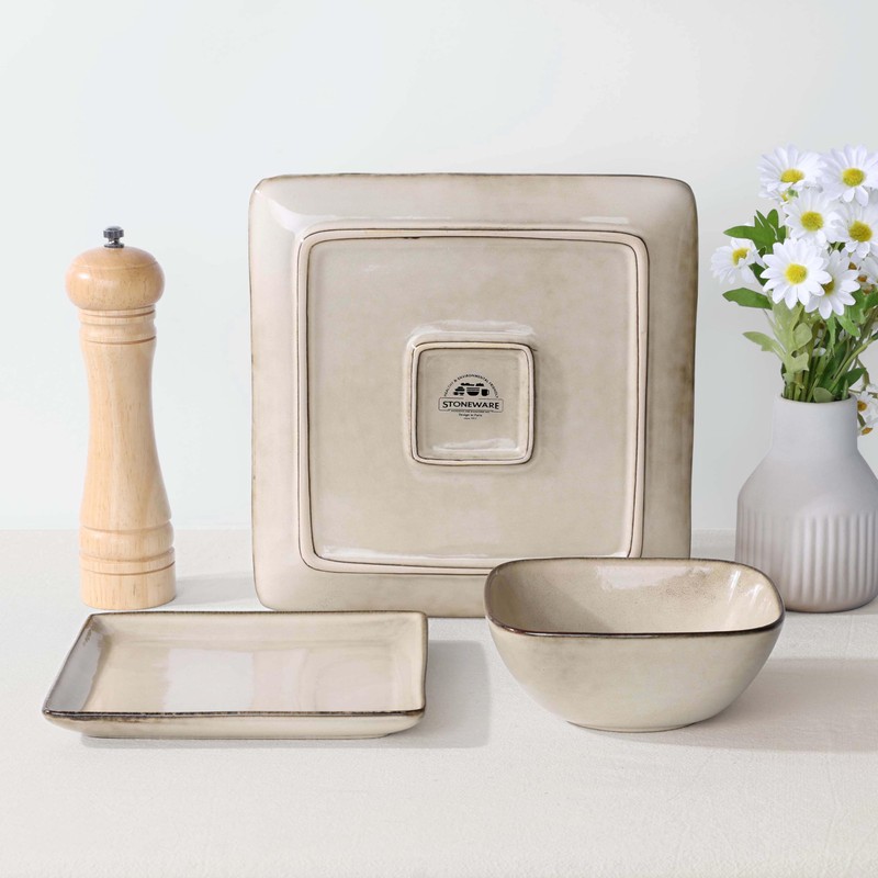 Herogo Stoneware Plates and Bowls Sets for 4, 12 Pieces