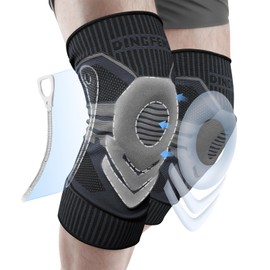 Aipwerer Knee Support for Women and Men, Pack of 2, Knee Support with Patella Gel Pads and Spring Side Stabilisers, Non-Slip, Breathable Knee Brace for Running, Sports, ACL, Arthritis (Black, S)