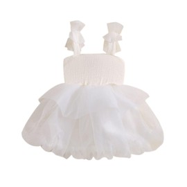 Baby Girls Bow Tulle Tutu Dress Summer Sleeveless Patchwork Fairy Dress Slip A-Line Princess Dresses for Birthday (A-White, 12-18 Months)