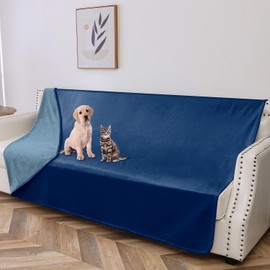 Tuffeel 100% Waterproof Dog Blanket, 52x82 inches Soft Leak Proof Pet Couch Throw for Sofa, Bed Furniture Protector Covers from Dogs Puppys Cats Washable-Navy Blue+Stone Blue