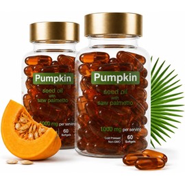 Pumpkin Seed Oil & Saw Palmetto Capsules, Cold-Pressed Promotes Thicker Hair Texture for Men and Women, 60 Ct (2pcs)